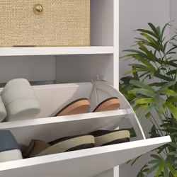 HOMCOM Wall Mounted or Freestanding Shoe Cabinet with 2 Flip Drawers, White - Additional view 6