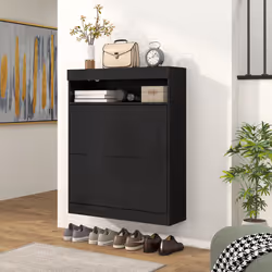HOMCOM Wall Mounted or Freestanding Shoe Cabinet with 2 Flip Drawers, Black - Additional view 5