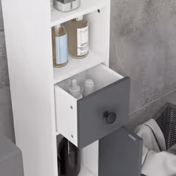 kleankin Slim Bathroom Cabinet, Toilet Roll Storage w/ Open Shelves, Grey - Additional view 5