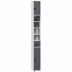 kleankin Slim Bathroom Cabinet, Toilet Roll Storage w/ Open Shelves, Grey - Additional view 7