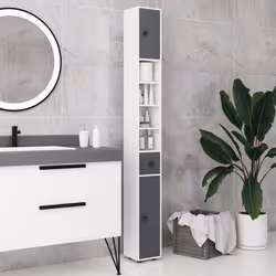 kleankin Slim Bathroom Cabinet, Toilet Roll Storage w/ Open Shelves, Grey - Additional view 8