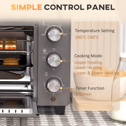HOMCOM Mini Oven 21L Electric Grill w/ Adjustable Temp Timer 1400W, Grey - Additional view 5