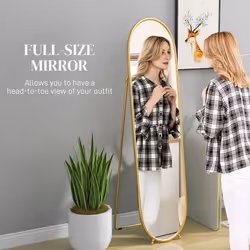HOMCOM Oval Full Length Mirror with Metal Frame Hanging or Leaning Gold Tone