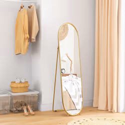 HOMCOM Oval Full Length Mirror with Metal Frame Hanging or Leaning Gold Tone - Additional view 5