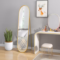 HOMCOM Oval Full Length Mirror with Metal Frame Hanging or Leaning Gold Tone - Additional view 6