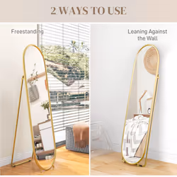 HOMCOM Oval Full Length Mirror with Metal Frame Hanging or Leaning Gold Tone - Additional view 8