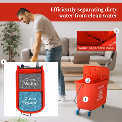HOMCOM 20L Mop Bucket with Wringer Handle on Wheels for Floor Cleaning Red