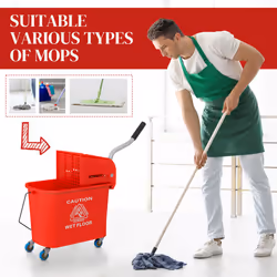 HOMCOM 20L Mop Bucket with Wringer Handle on Wheels for Floor Cleaning Red - Additional view 5