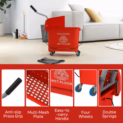 HOMCOM 20L Mop Bucket with Wringer Handle on Wheels for Floor Cleaning Red - Additional view 6