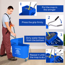 HOMCOM 20L Mop Bucket with Wringer Handle on Wheels for Floor Cleaning Blue - Additional view 4