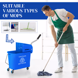 HOMCOM 20L Mop Bucket with Wringer Handle on Wheels for Floor Cleaning Blue - Additional view 5