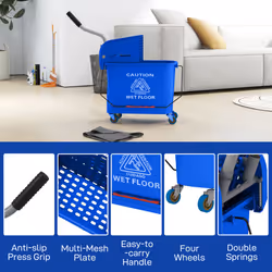HOMCOM 20L Mop Bucket with Wringer Handle on Wheels for Floor Cleaning Blue - Additional view 6