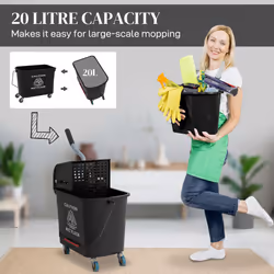 HOMCOM 20L Mop Bucket with Wringer Handle on Wheels for Floor Cleaning Black