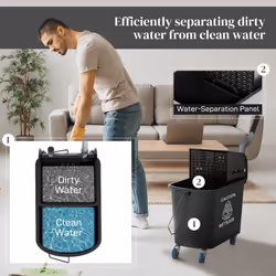 HOMCOM 20L Mop Bucket with Wringer Handle on Wheels for Floor Cleaning Black