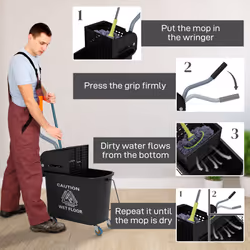 HOMCOM 20L Mop Bucket with Wringer Handle on Wheels for Floor Cleaning Black - Additional view 4