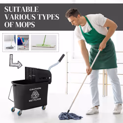 HOMCOM 20L Mop Bucket with Wringer Handle on Wheels for Floor Cleaning Black - Additional view 5