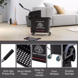 HOMCOM 20L Mop Bucket with Wringer Handle on Wheels for Floor Cleaning Black - Additional view 6