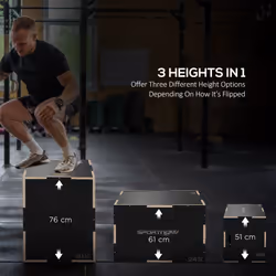 SPORTNOW 51/61/76cm Pylometric Jump Box, Wooden Pylo Box for Home Gym