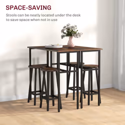 HOMCOM 6-Piece Industrial Bar Table Set, 2 Kitchen Tables with 4 Stools, Brown