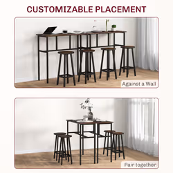 HOMCOM 6-Piece Industrial Bar Table Set, 2 Kitchen Tables with 4 Stools, Brown - Additional view 4
