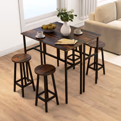 HOMCOM 6-Piece Industrial Bar Table Set, 2 Kitchen Tables with 4 Stools, Brown - Additional view 6