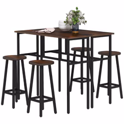 HOMCOM 6-Piece Industrial Bar Table Set, 2 Kitchen Tables with 4 Stools, Brown - Additional view 8