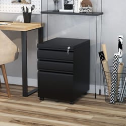 Vinsetto 3 Drawer File Cabinet, Lockable Metal Filling Cabinet, Black