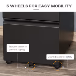 Vinsetto 3 Drawer File Cabinet, Lockable Metal Filling Cabinet, Black