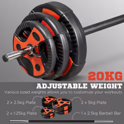 SPORTNOW 20kg Adjustable Barbell Weights Set for Home Gym Strength Training