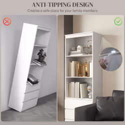 HOMCOM 180cm Tall Bookshelf Free Standing Storage Shelf Unit with Storage White