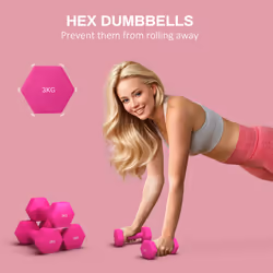 SPORTNOW Set of 2 Hexagonal Dumbbells Weights Pair, 2 x 3kg, Pink
