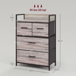 HOMCOM Bedroom Chest of Drawers 4 Drawer Dresser w/ Shelf, Grey Wood Effect