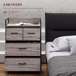 HOMCOM Bedroom Chest of Drawers 4 Drawer Dresser w/ Shelf, Grey Wood Effect - Additional view 4