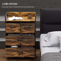 HOMCOM Bedroom Chest of Drawers 4 Drawer Dresser w/ Shelf, Rustic Brown