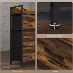 HOMCOM Bedroom Chest of Drawers 4 Drawer Dresser w/ Shelf, Rustic Brown - Additional view 5