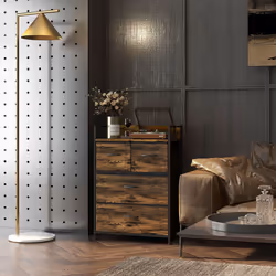 HOMCOM Bedroom Chest of Drawers 4 Drawer Dresser w/ Shelf, Rustic Brown - Additional view 6