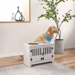 PawHut Raised Dog Bowls for Large Dogs Feeding Station w/ Stand, Storage - White