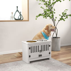 PawHut Raised Dog Bowls for Large Dogs Feeding Station w/ Stand, Storage - White