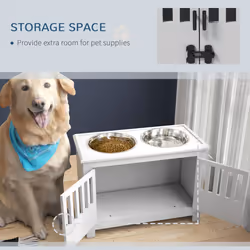 PawHut Raised Dog Bowls for Large Dogs Feeding Station w/ Stand, Storage - White