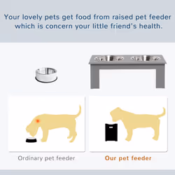 PawHut Raised Dog Bowls Pet Feeder Raised Elevated Stainless Steel Food Grey