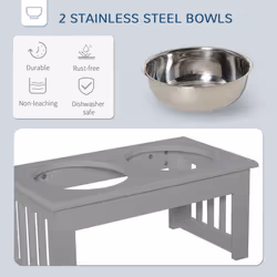 PawHut Raised Dog Bowls Pet Feeder Raised Elevated Stainless Steel Food Grey - Additional view 4