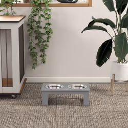 PawHut Raised Dog Bowls Pet Feeder Raised Elevated Stainless Steel Food Grey - Additional view 6