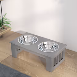 PawHut Raised Dog Bowls Pet Feeder Raised Elevated Stainless Steel Food Grey - Additional view 7