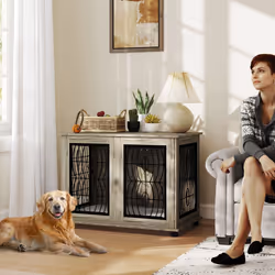 PawHut Dog Crate Furniture, End Table for Large Dogs w/ Cushion