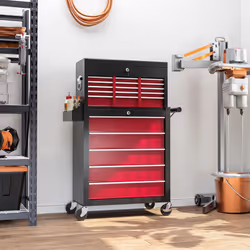 HOMCOM Rolling Tool Chest Lockable Roller Cabinet with with 14 Drawers Red