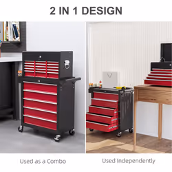 HOMCOM Rolling Tool Chest Lockable Roller Cabinet with with 14 Drawers Red