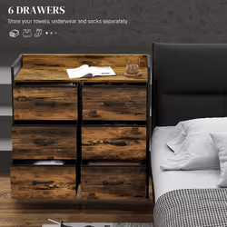 HOMCOM Bedroom Chest of Drawers 6 Drawer Dresser w/ Shelf, Rustic Brown - Additional view 5