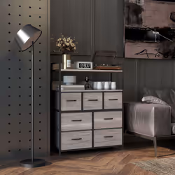 HOMCOM Bedroom Chest of Drawers 7 Drawer Dresser w/ Shelves, Grey Wood Effect