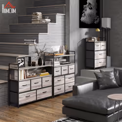 HOMCOM Bedroom Chest of Drawers 7 Drawer Dresser w/ Shelves, Grey Wood Effect
