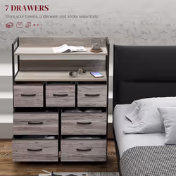 HOMCOM Bedroom Chest of Drawers 7 Drawer Dresser w/ Shelves, Grey Wood Effect - Additional view 6
